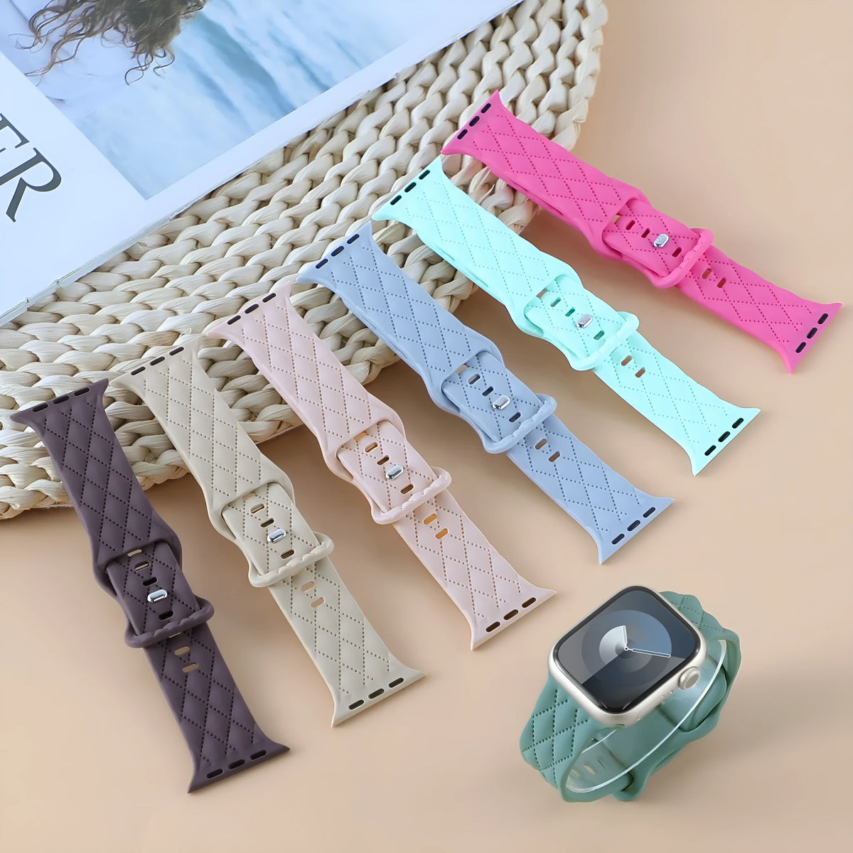 Silicone Apple Watch strap with butterfly buckle, shown in black, 38/40/41mm size