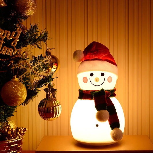 Enchanting snowman-shaped night light with color-changing LED illumination and rechargeable battery