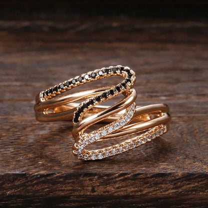 Women's electroplated copper ring with micro-inlaid zircon detailing, shown in WK2230 colour on a model's hand.