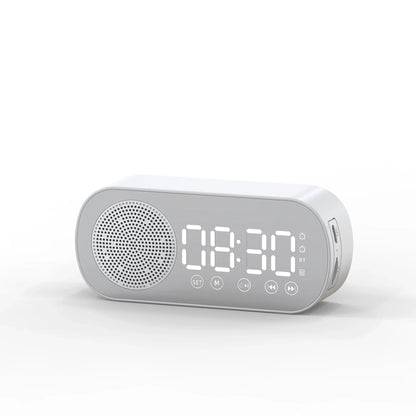 Versatile Bluetooth alarm clock with mirror finish, FM radio, and phone holder