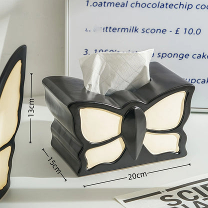 Ceramic butterfly vase and matching tissue box set with light luxury design