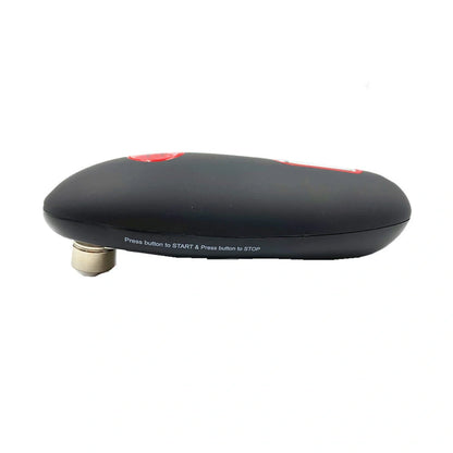 Cordless electric can opener in black, featuring safety grooves and automatic operation