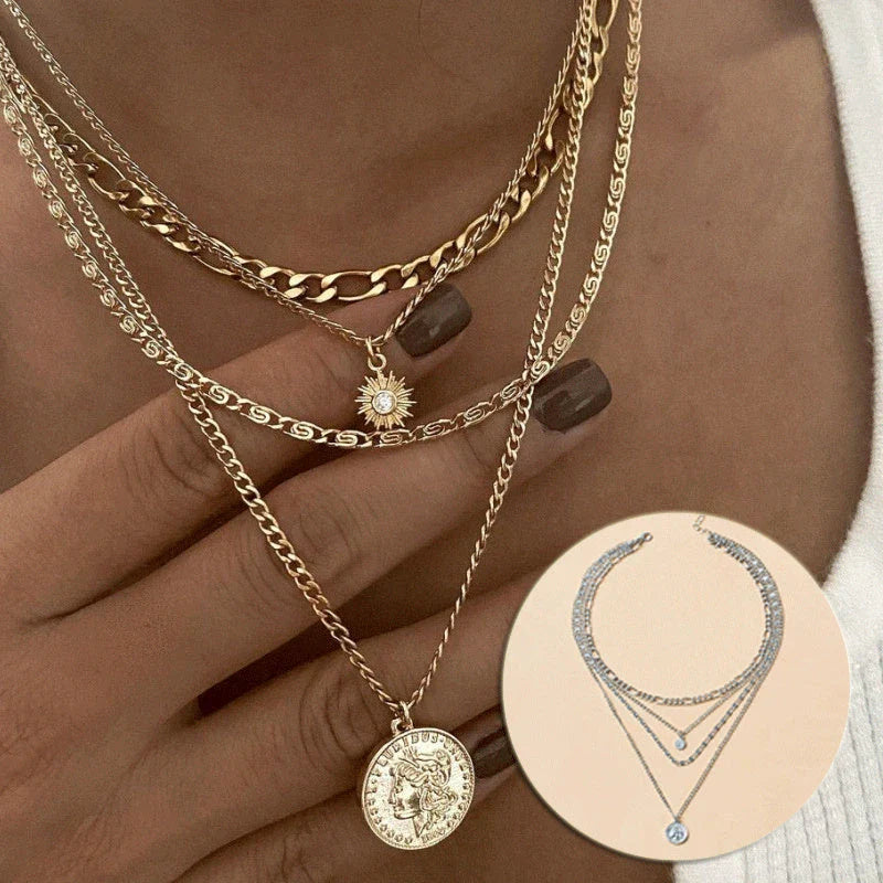 Layered gold coin necklace with delicate chain, chic and durable jewelry gift for women
