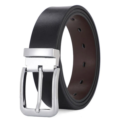 Men's genuine leather belt with an alloy pin buckle showing an embossed water drop pattern.