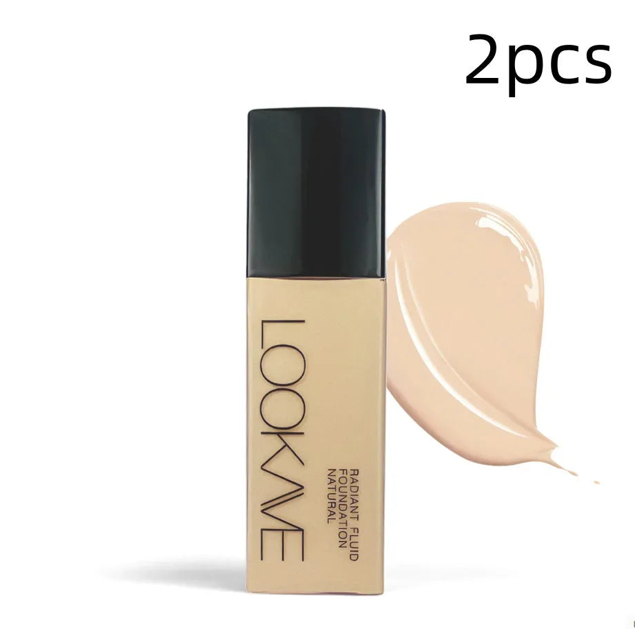 LOOKAVE Matte Liquid Foundation bottle showing 21c quantity with six colour shade options for waterproof coverage