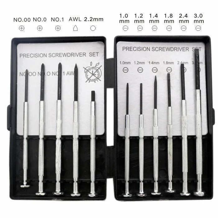 TH-6177 11-piece clock screwdriver set with alloy heads and non-slip handles.