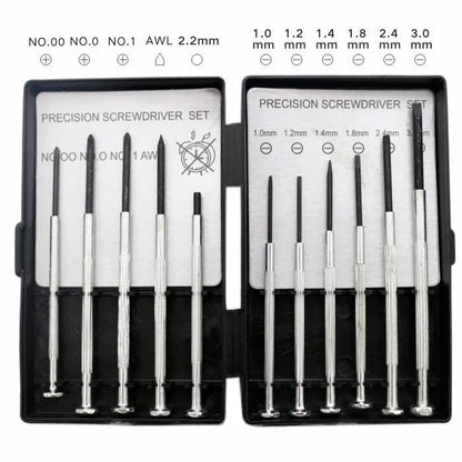 TH-6177 11-piece clock screwdriver set with alloy heads and non-slip handles.