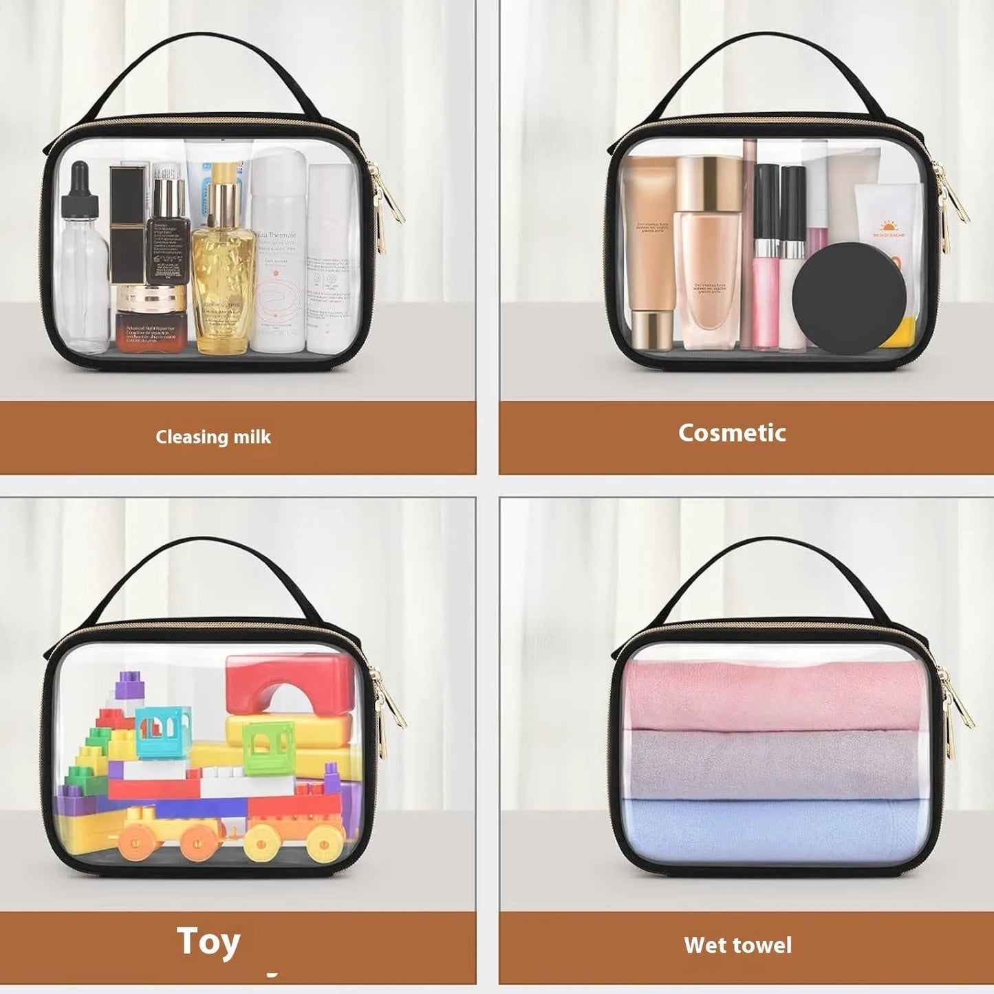 Transparent PVC lipstick storage bag with detachable chain showing 7.85-inch dimensions