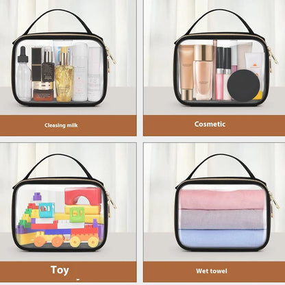 Transparent PVC lipstick storage bag with detachable chain showing 7.85-inch dimensions