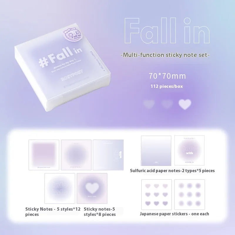 Square 70mm gradient parchment notepad set with sticky notes, plain paper, and stickers in blush colour.