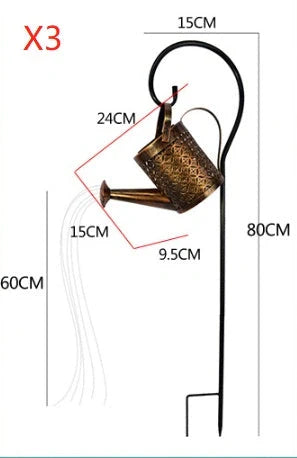 Solar-powered Enchanted Watering Can Garden Light with LED lights and hollow-out iron design