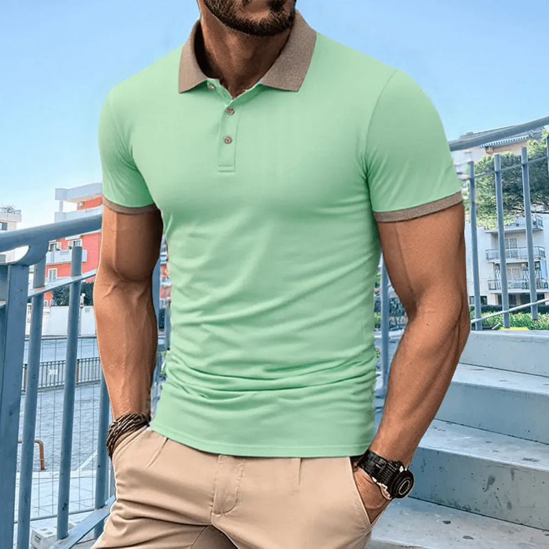 Men's Polo Shirt Short Sleeve Summer Ice Silk Fabric Regular Fit Young Casual Style T-shirt with Flocking Print in Black, Grey, Green, Navy Blue, Pink, Red Multiple Colour Options Sizes S-XXL Asian Sizing Guide