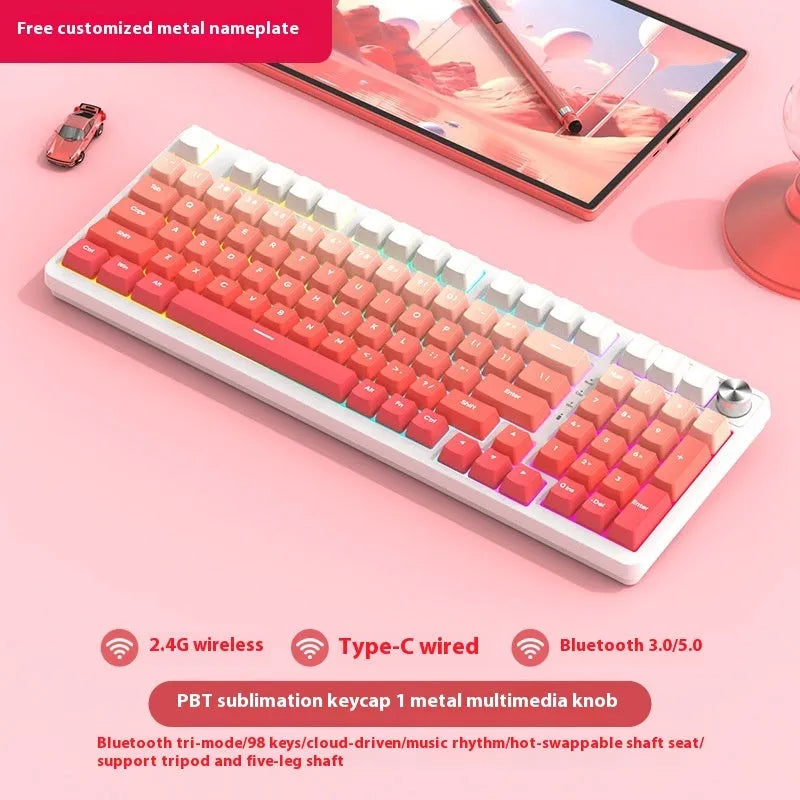 98-key wireless mechanical keyboard kit in black or white with optional LED screen and metal knob