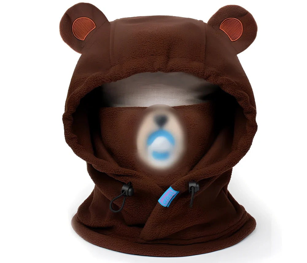 Ski helmet cover with cartoon animal designs including brown bear and white bear patterns for winter sports