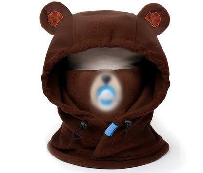 Ski helmet cover with cartoon animal designs including brown bear and white bear patterns for winter sports