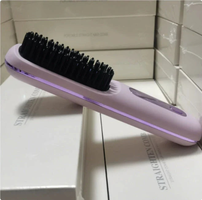 Cordless hair straightener brush with fast heating, long-lasting battery, and USB charging for effortless styling on-the-go