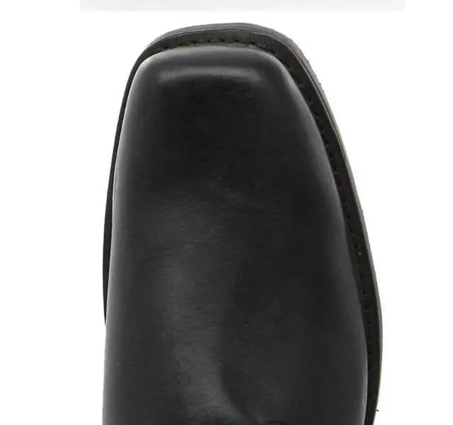 Men's brown cowboy boots with silver buckle ring detail on high-top leather design