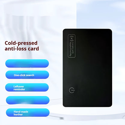 Ultra-thin black selected leather anti-loss card 86x54x3mm for wallet bag and pet tracking