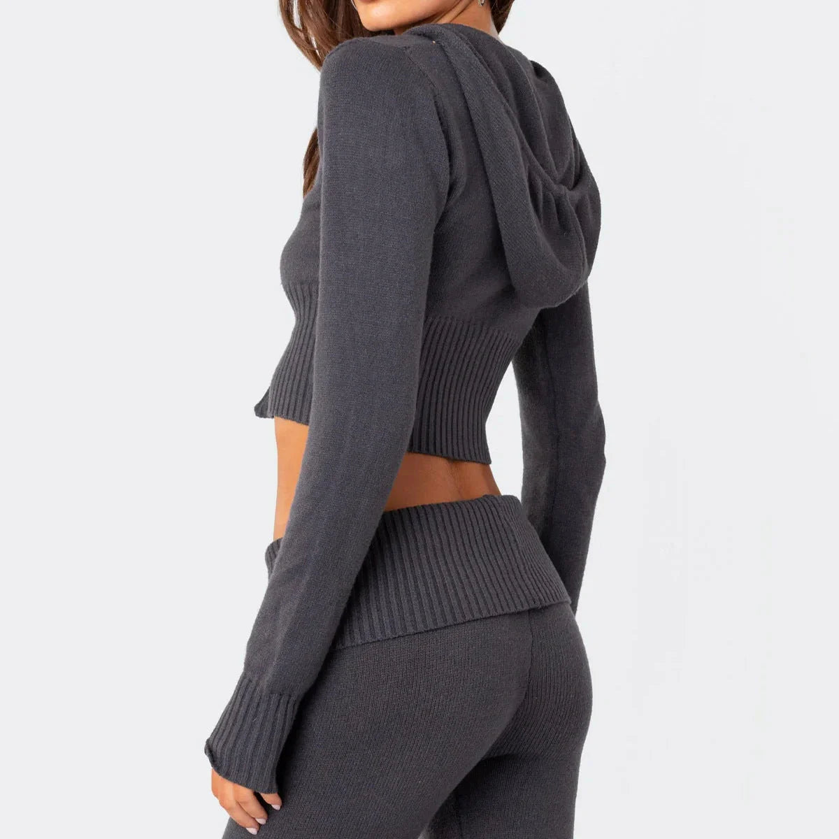 Women's stylish knitted hooded suit with flared pants in various colors