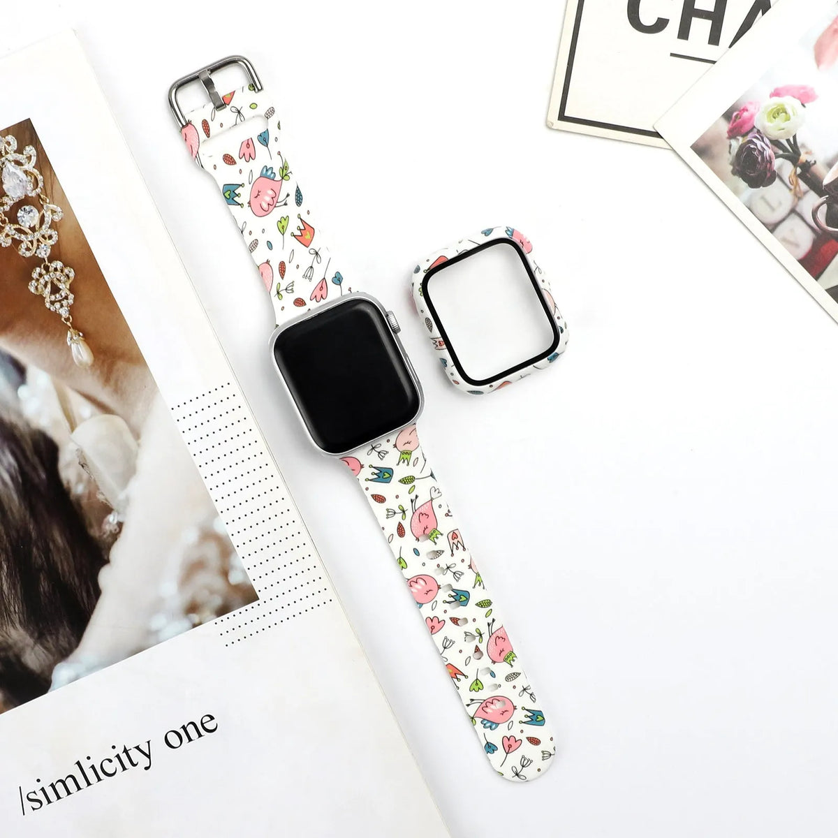 Printed silicone Apple Watch strap replacement band in multiple colours and patterns