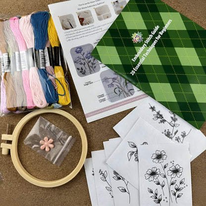 Nordic style beginner embroidery package with water-soluble fabric measuring 18.5x23x2cm