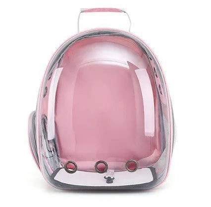 Grey PC plastic side opening pet carrier backpack for cats on a white background.
