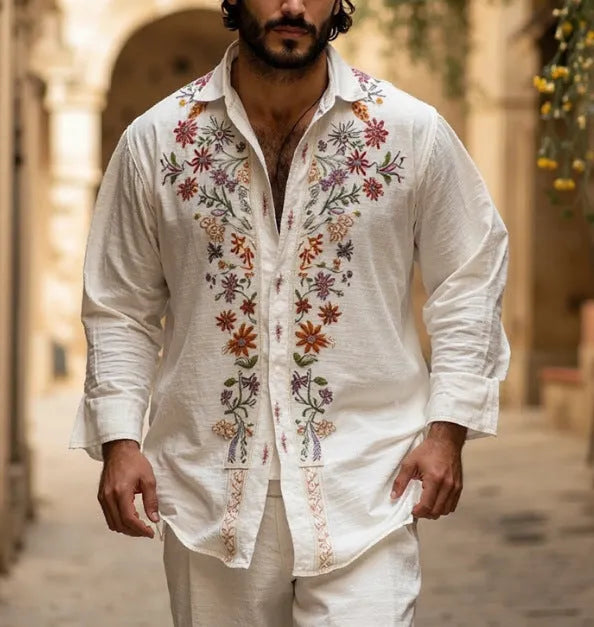 Men's retro style bamboo linen cardigan in colour CXCS55281650 with long sleeves and loose fit