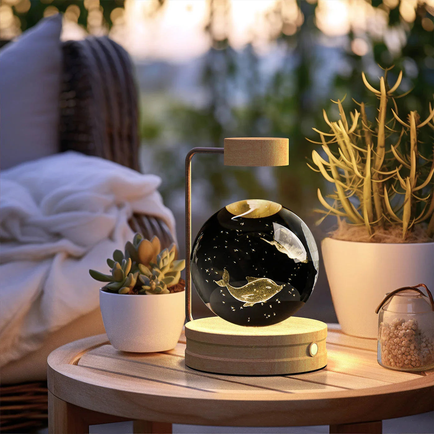 Crystal Ball Cosmic Dinosaur Indoor Night Light with USB Power and Warm Bedside Lighting