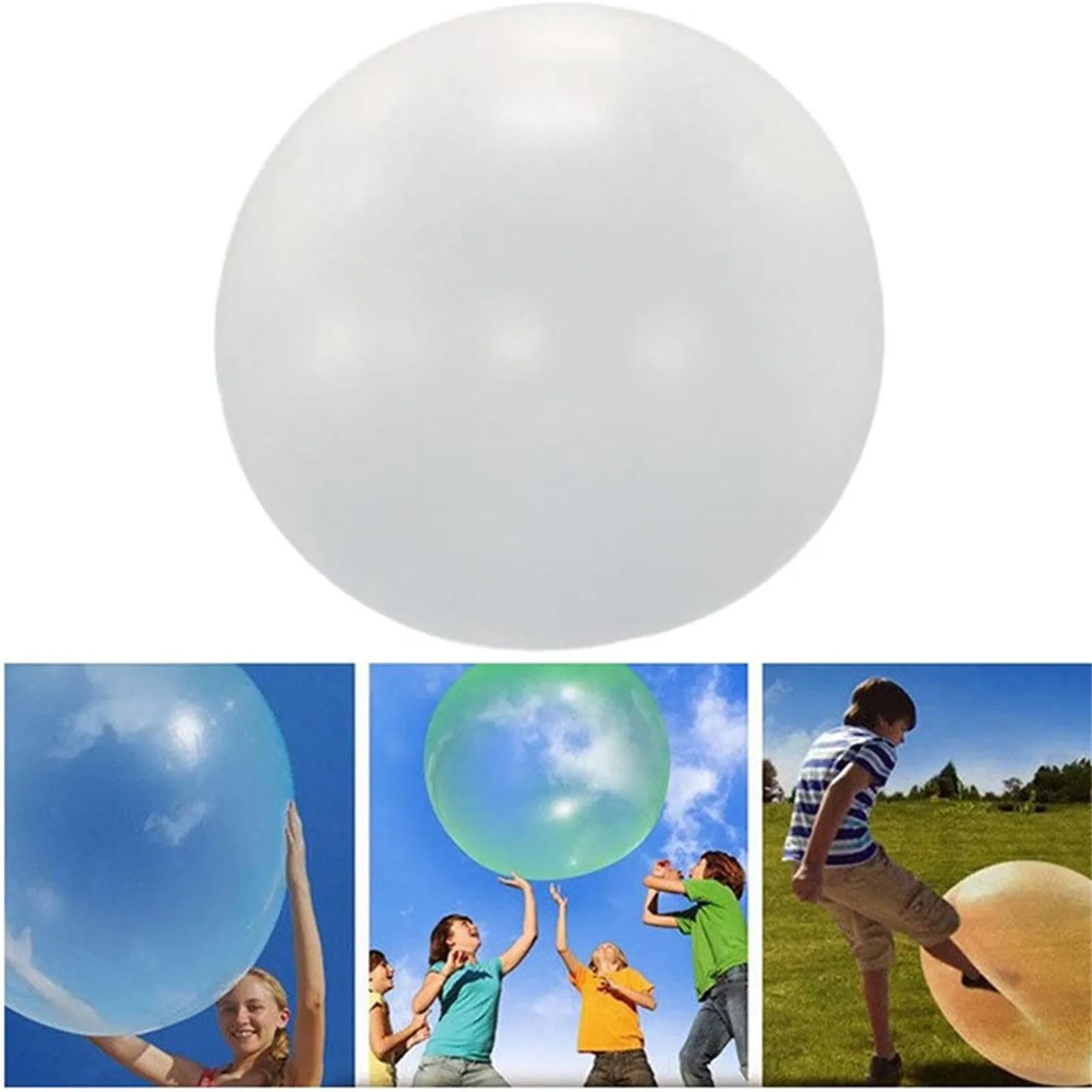 TPR inflatable ball in blue colour showing 70cm diameter measurement with self-sealing valve visible