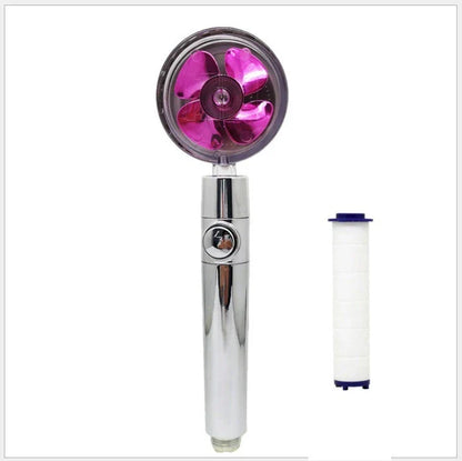 A high-pressure handheld shower head with a turbo-charged water flow and a cotton filter for a luxurious, spa-like bathing experience.