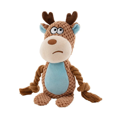 Hippo design plush dog toy with sound feature and cotton rope interior for interactive tug training