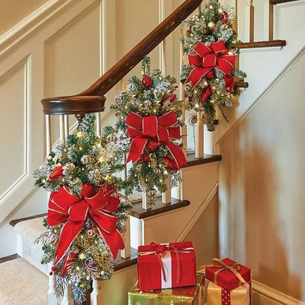 Red upside down glowing Christmas tree plastic door curtain pendant, 100-150cm height, lightweight hanger for holiday decor