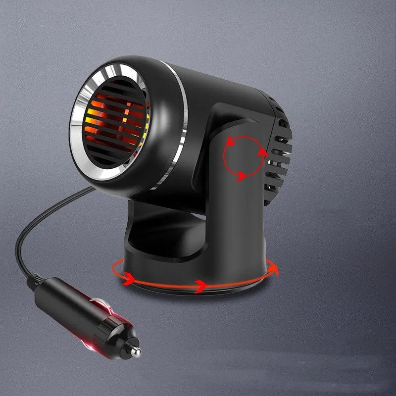 Black and white 12V car heater with cold and warm air settings for windscreen defrosting
