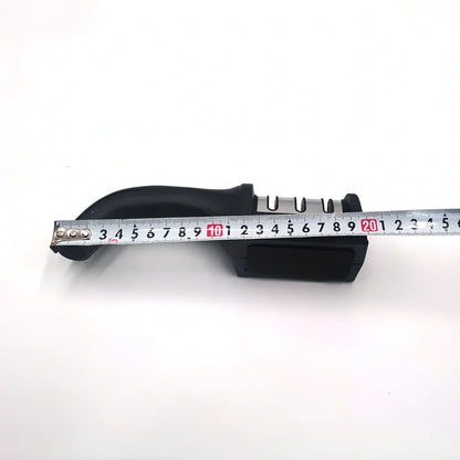 Compact 12cm plastic kitchen knife sharpener with tungsten slots for quick edge restoration, weighs 150g