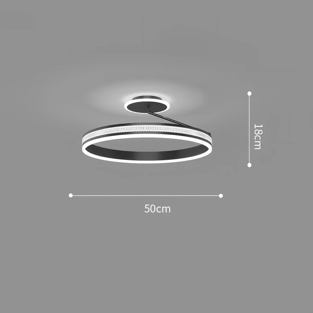 Modern circular ceiling light with iron body and PMMA lampshade in black finish