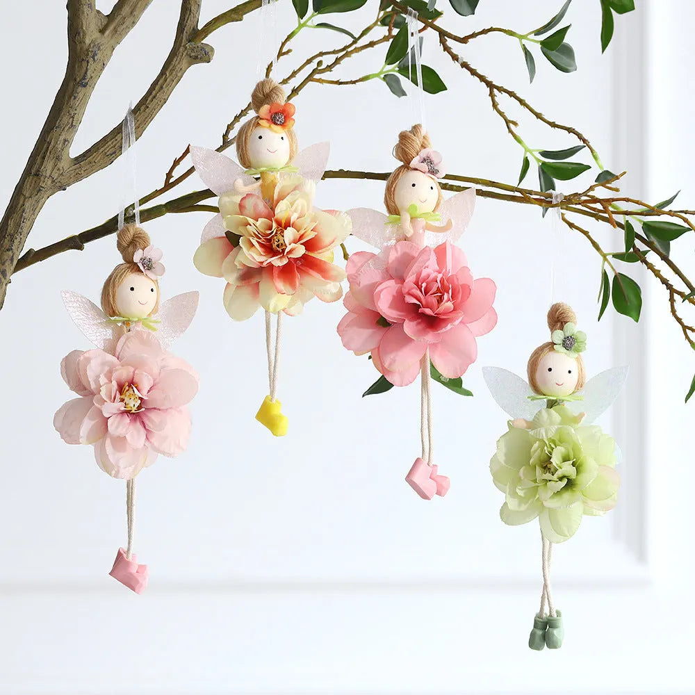 FARCENT cloth pendant with elf and flower angel design in dark pink, pink, green, or yellow, 10 cm tall