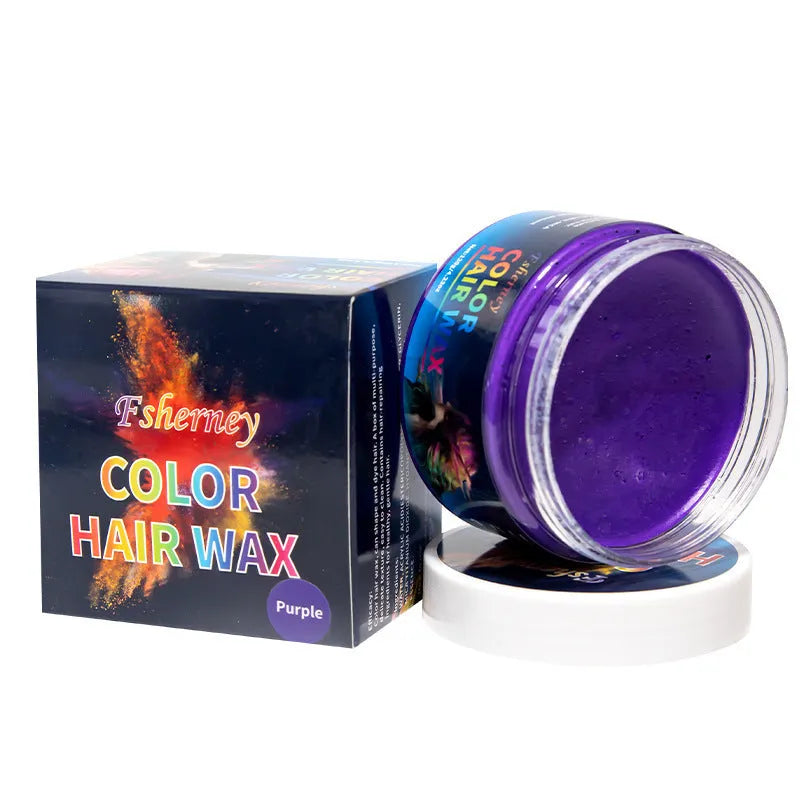 120g hair styling clay container showing colour options including blue, green, purple and other shades