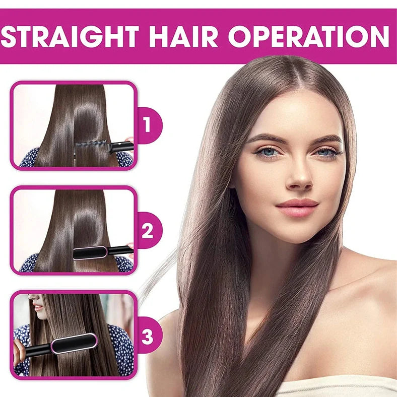 Red 2-in-1 hair straightener and hot comb with tourmaline ceramic plates and digital temperature display