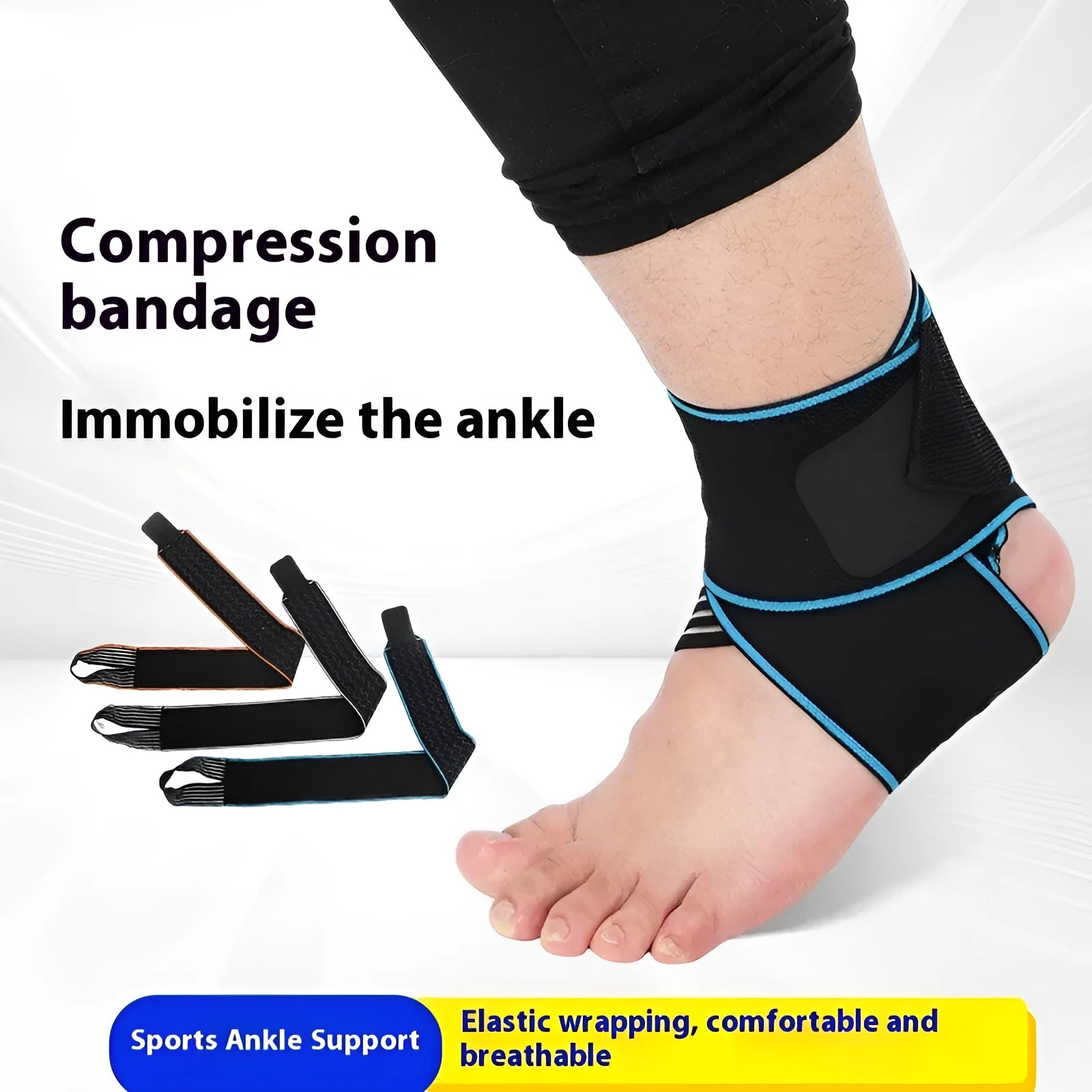 Elastic ankle support bandage for sports winding application in black, blue, or orange free size