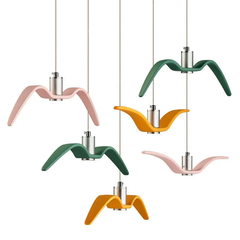 Nordic modern LED chandelier in a macaron colour on a ceiling