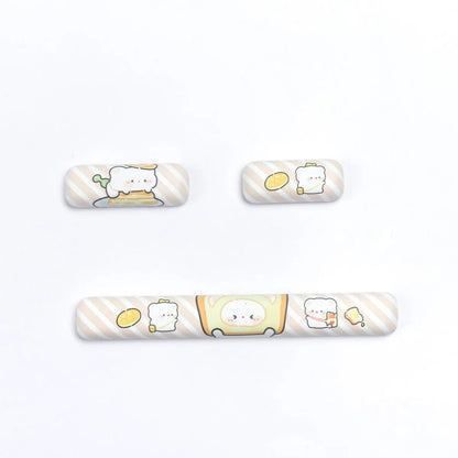 Full set of white PBT key caps with steamed bread and bear character designs for mechanical keyboards.