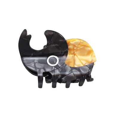 Handmade cellulose acetate beetle grip with caterpillar element in cartoon style decorative clip