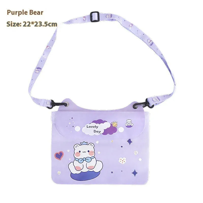Waterproof PVC phone waist bag with adjustable waistband and touch screen, cartoon animal design, free size