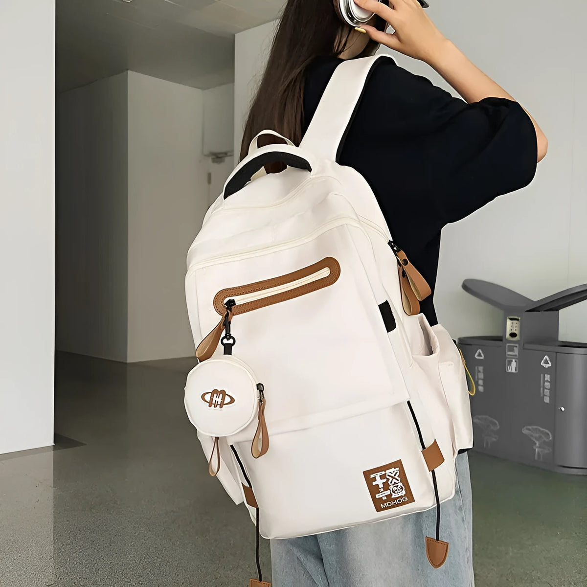 Large capacity waterproof nylon leisure travel backpack with contrast stitching in multiple colour options