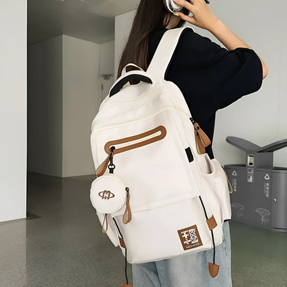Large capacity waterproof nylon leisure travel backpack with contrast stitching in multiple colour options