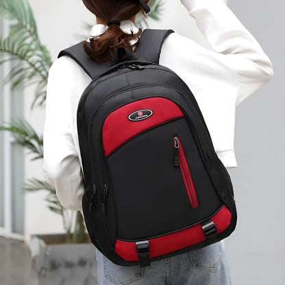 Waterproof nylon school backpack with airpillow straps in black, red, blue, or grey colours
