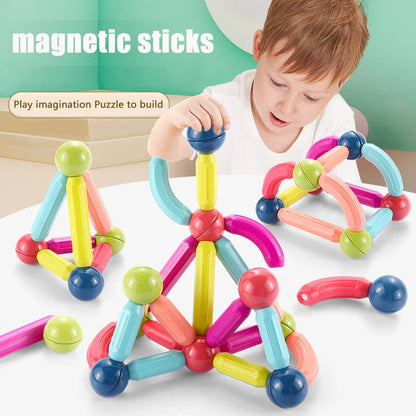 Colourful magnetic construction toy set with rods and blocks for creative play and learning