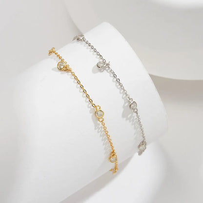 Women's silver anklet with geometric zirconium pendant in gold or platinum finish