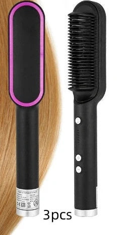 Red 2-in-1 hair straightener and hot comb with tourmaline ceramic plates and digital temperature display