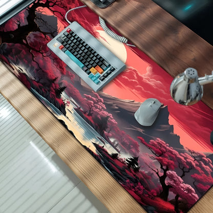 Anime-themed large black gaming mouse pad with custom graphic on a non-slip rubber cloth base.